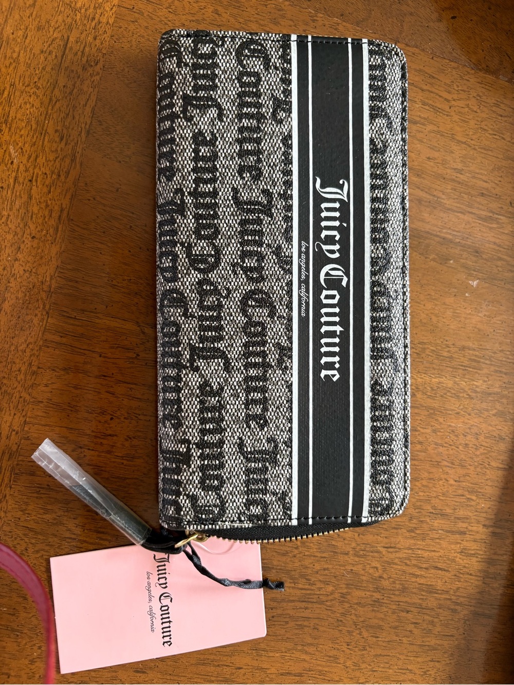Juicy Couture Black & Beige Logo Zip Around Wallet